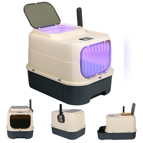 Katzentoilette XL mit UV-Lampe, Aktivkohlefilter, Doppeltür, Schaufel, Katzentoilette, 49 x 37 x 37 cm (UV-schwarz) von Supfine