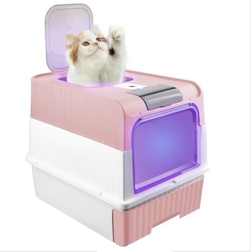 Katzentoilette mit geschlossener Katzentoilette mit UV-Licht, herausnehmbares unteres Fach für eine einfache Reinigung, Schaufel im Lieferumfang enthalten (48 x 35 x 36 cm, UV-Rosa) von Supfine