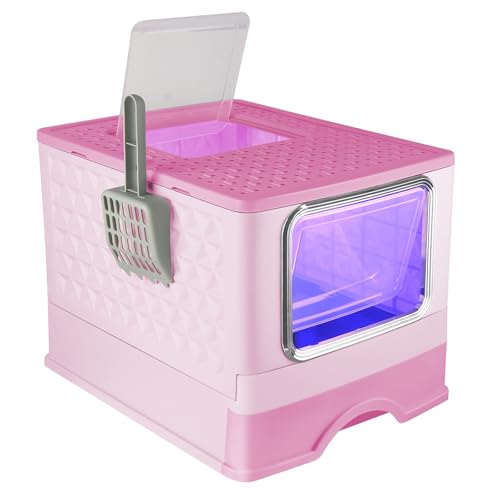 Katzentoilette mit geschlossener Katzentoilette mit UV-Licht, herausnehmbares unteres Fach für eine einfache Reinigung, Schaufel im Lieferumfang enthalten (52 x 39 x 39 cm, UV-Rosa) von Supfine