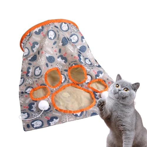 Katzen-Crinkle-Tasche, Katzenspielzeug-Tunneltasche,Interaktive Katzenbohrtasche - Schöner Pfoten-Design, faltbar, langlebig, lustig, Faltbare Katzen-Tunneltasche mit weichem Ball für mehrere Suphyee von Suphyee
