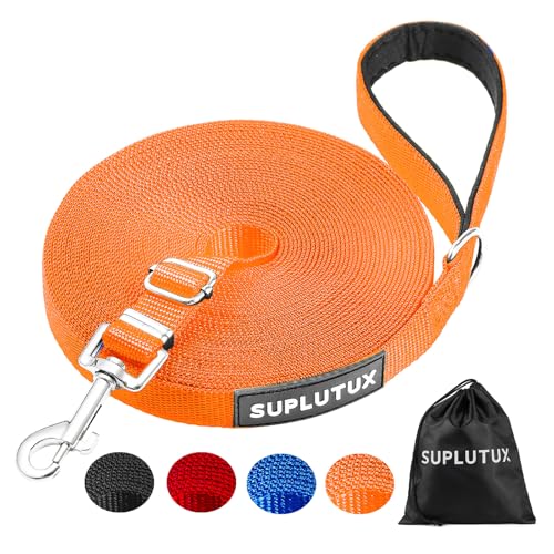 SuplutuX Schleppleine 10m für Hunde mit Aufbewahrungsbeutel, Robuste Hundeleine für Große Hunde und Kleine Hunde, Trainingsleine mit D-Karabiner und Griffpolster (Orange) von SuplutuX