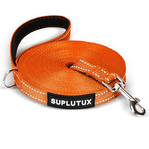 SuplutuX Schleppleine für Hunde, Laufleine für Hunde mit Reflektorstreifen, 360° Drehbarer Karabinerhaken, Leicht & Langlebig, Ideal für Rückruf und Gehorsamkeitstraining (Orange, 5m/16ft) von SuplutuX