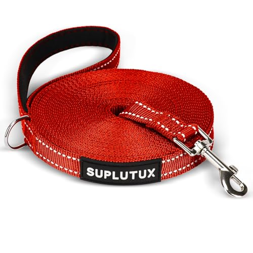 SuplutuX Schleppleine für Hunde, Laufleine für Hunde mit Reflektorstreifen, 360° Drehbarer Karabinerhaken, Leicht & Langlebig, Ideal für Rückruf und Gehorsamkeitstraining (Rot, 5m/16ft) von SuplutuX