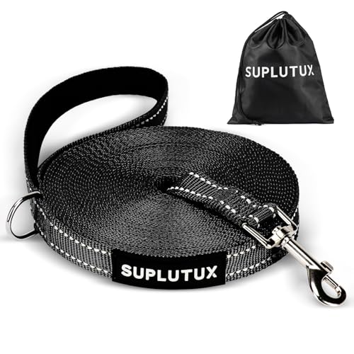 SuplutuX Schleppleine für Hunde, Laufleine für Hunde mit Reflektorstreifen, 360° Drehbarer Karabinerhaken, Leicht & Langlebig, Ideal für Rückruf und Gehorsamkeitstraining (Schwarz, 5m/16ft) von SuplutuX