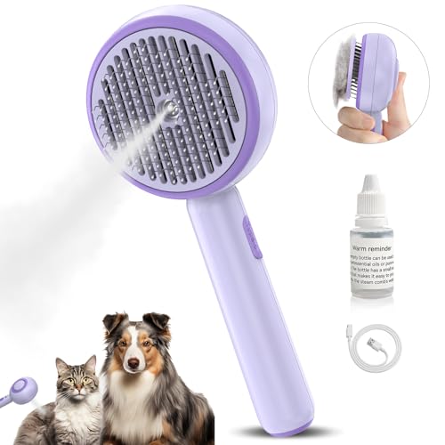 Katzenbürste mit Dampf, 3-in-1 Dampfbürste Katze, Bürste Katze mit Selbstreinigend Einem Knopf mit Wassertank und Spray, Anti Statische Elektrizität und Verknoten Steamy Brush für Katzen Hunde, Lila Katzenbürste mit Dampf, 3-in-1 Dampfbürste Katze, Bürste Katze mit Selbstreinigend Einem Knopf mit Wassertank und Spray, Anti Statische Elektrizität und Verknoten Steamy Brush für Katzen Hunde, Lila von Supore