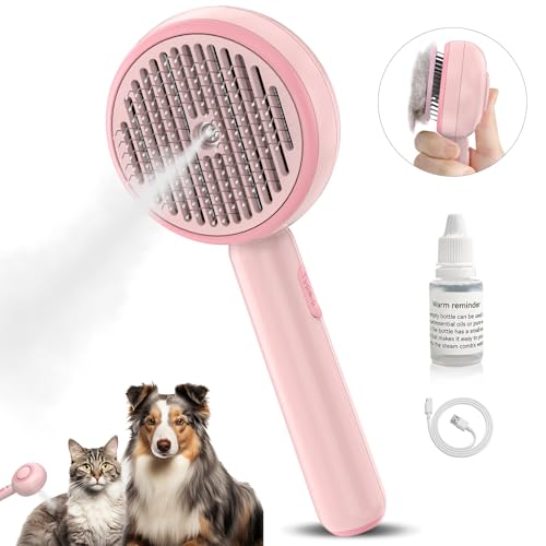 Katzenbürste mit Dampf, 3-in-1 Dampfbürste Katze, Bürste Katze mit Selbstreinigend Einem Knopf mit Wassertank und Spray, Anti Statische Elektrizität und Verknoten Steamy Brush für Katzen Hunde, Rosa Katzenbürste mit Dampf, 3-in-1 Dampfbürste Katze, Bürste Katze mit Selbstreinigend Einem Knopf mit Wassertank und Spray, Anti Statische Elektrizität und Verknoten Steamy Brush für Katzen Hunde, Rosa von Supore