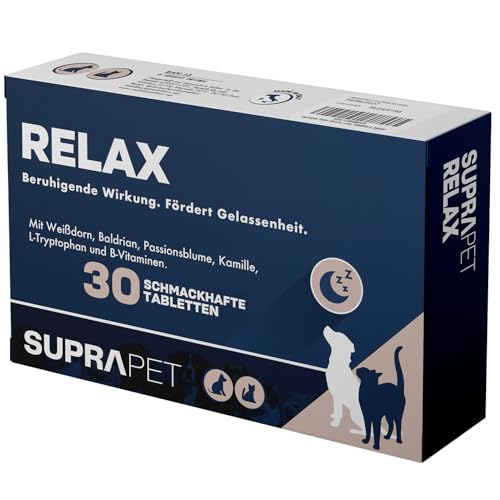 Suprapet, Relax Beruhigende für Hunde 30 Tabletten - Natürlicher Relaxer gegen Stress und Angst mit L-Tryptophan, Vitamin B, Baldrian, Passionsblume, Weißdorn, Ingwer Suprapet, Relax Beruhigende für Hunde 30 Tabletten - Natürlicher Relaxer gegen Stress und Angst mit L-Tryptophan, Vitamin B, Baldrian, Passionsblume, Weißdorn, Ingwer von Suprapet