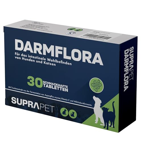 Suprapet Darmflora Hunde und Katzen 30 Tabletten – Bis zu 2 Monate Versorgung, mit Milchsäurebakterien, Probiotika, Vitamin C – Für Darm und Darmflora von Suprapet