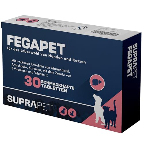 Suprapet Fegapet Hunde und Katzen Liver Support 30 Tabletten – Natürliches Ergänzungsfutter für die Leber- und Gallenfunktionen mit Vitaminen, Mariendistel, Artischocke, Kurkuma, Lespedeza von Suprapet