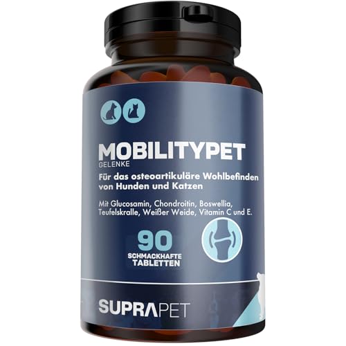 Suprapet MobilityPet für Hunde und Katzen - Unterstützung für Knochen und Gelenke - Mit Boswellia, Glucosamin, Chondroitin, MSM, Teufelskralle, Vitamin C. (90 Tabletten à 1g) von Suprapet