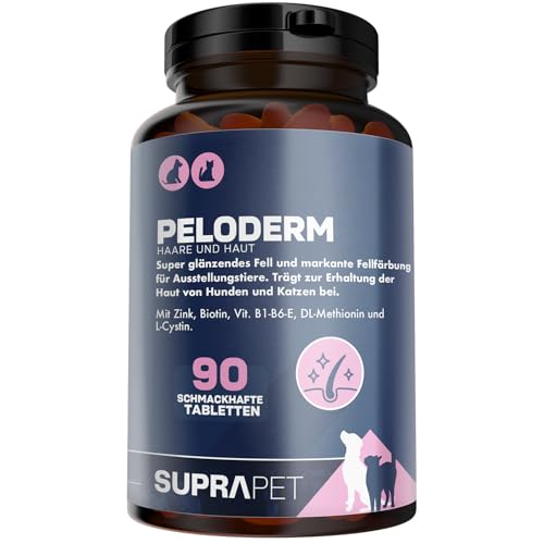Suprapet Peloderm für Hunde und Katzen 90 Tabletten auf Basis von Biotin, Zink, Vitamin B, Methionin und Cystin für Wohlbefinden und Glanz der Haare | Ergänzungsfuttermittel von Suprapet