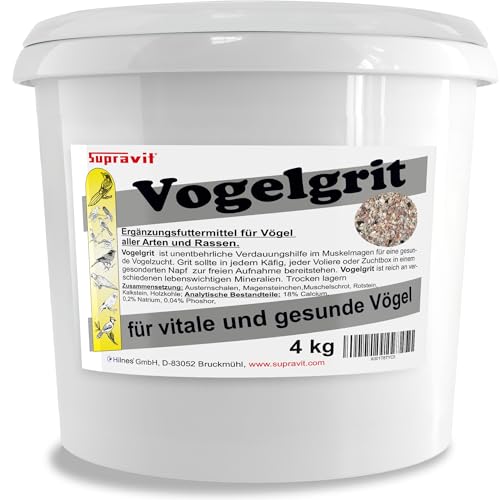 Supravit Vogelgrit 4kg – Grit für Vögel & Geflügel – Mineralgrit mit Calcium für Wellensittiche, Papageien, Nymphensittiche, Tauben & Hühner – Verdauungshilfe & Ergänzungsfutter von Supravit