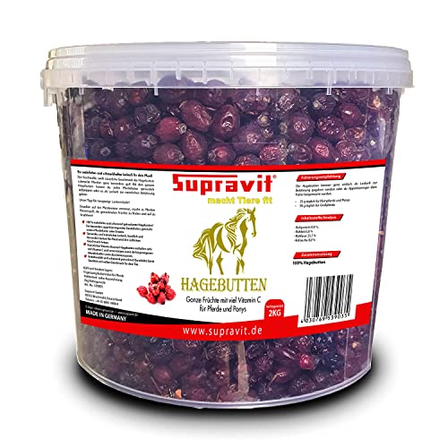 Supravit Hagebutten Pferd | Mit viel Vitamin C für Pferde und Ponys | 2kg Eimer I Ganze getrocknete Früchte - natürliche Pferdeleckerlis ohne Zucker | Erstklassige Qualität von Supravit