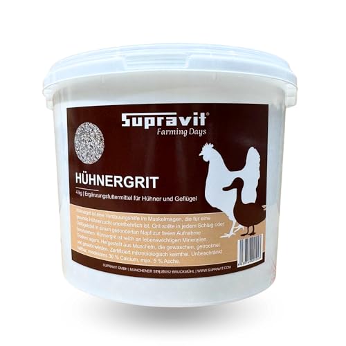 SUPRAVIT Hühnergrit Geflügelgrit 4 kg - Muschelkalk für Knochen - Futterkalk Naturprodukt für Hühner von Supravit