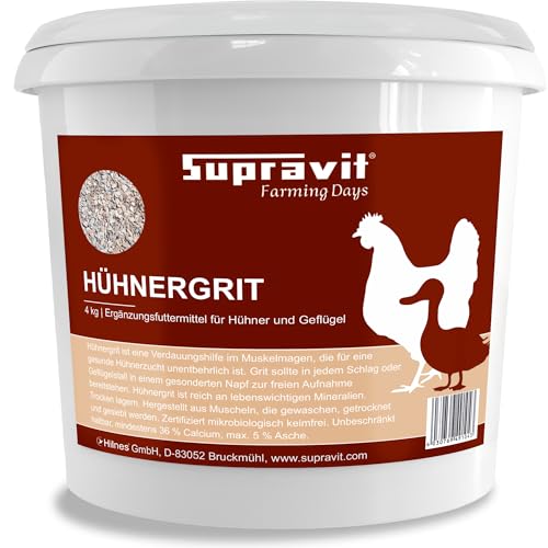 Supravit Hühnergrit Geflügelgrit 4 kg - Muschelkalk für Knochen - Futterkalk Naturprodukt für Hühner von Supravit