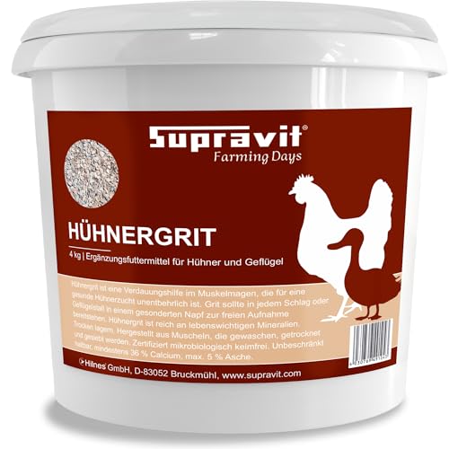 SUPRAVIT Hühnergrit Geflügelgrit 4 kg - Muschelkalk für Knochen - Futterkalk Naturprodukt für Hühner von Supravit