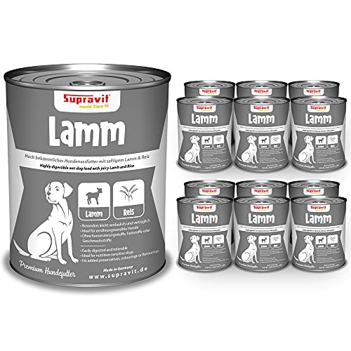 Supravit Nassfutter für Hunde I Hundefutter mit Lamm & Reis I 12 x 410g Dosen I Hunde Nassfutter I getreidefrei I besonders gut verdaulich und verträglich für den Hund von Supravit