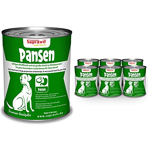 SUPRAVIT Premium Hundefutter Nass | Schmackhafter Pansen für Hunde | 100% Fleisch | Set mit 6 x 820g Dosenfutter Hund | Hunde Nassfutter getreidefrei mit hohem Fleischanteil | Hundenassfutter von Supravit