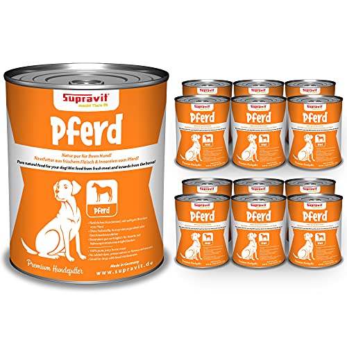 Supravit Nassfutter mit Pferd für Hunde I Hundefutter mit hohem Fleischanteil I 12 x 410g Dosenfutter Hund I Hundenassfutter getreidefrei gut verträglich & leicht verdaulich von Supravit