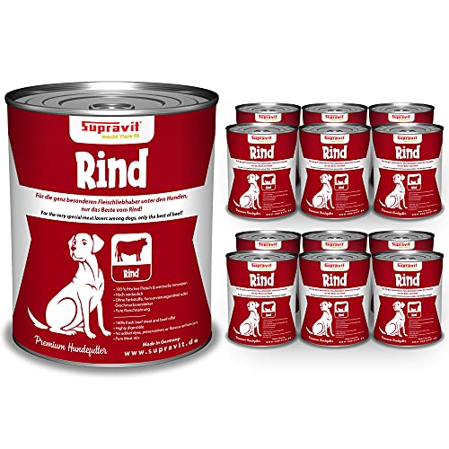Supravit Nassfutter für Hunde I hoher Fleischanteil aus 100% saftigem Rindfleisch und wertvollen Innereien I 12 x 410g Dosenfutter I Hundefutter nass getreidefrei hoch verdaulich von Supravit