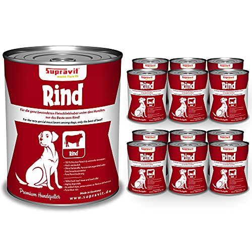 SUPRAVIT Nassfutter für Hunde I hoher Fleischanteil aus 100% saftigem Rindfleisch und wertvollen Innereien I 12 x 410g Dosenfutter I Hundefutter nass getreidefrei hoch verdaulich von Supravit