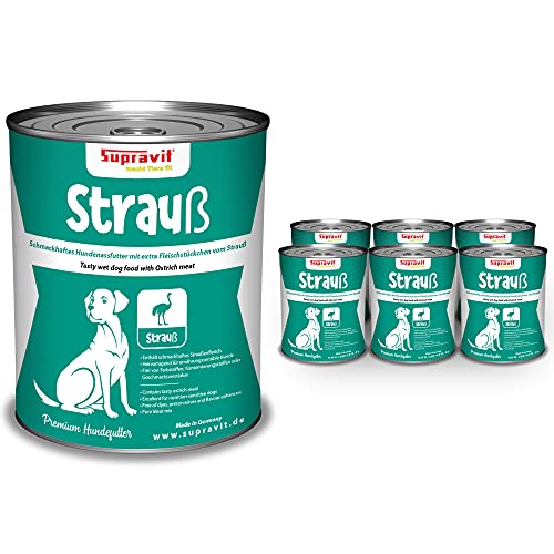 Supravit Nassfutter für Hunde I Hundefutter nass mit schmackhaftem Strauß I 6 x 820g Hunde Dosenfutter I getreidefreies Hundefutter für deinen ernährungssensiblen Hund I gut verdaulich von Supravit