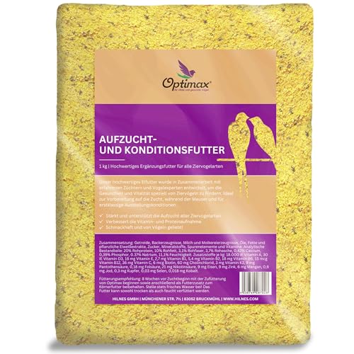 OPTIMAX Kondition- und Aufzuchtfutter für Vögel | 1kg | Eifutter für alle Ziervogelarten | Geeignet für Kanarienvögel Wellensittiche und viele Weitere von Optimax