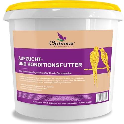 OPTIMAX Kondition- und Aufzuchtfutter für Vögel | 5kg Eimer | Eifutter für alle Ziervogelarten | Geeignet für Kanarienvögel Wellensittiche und viele Weitere von Optimax