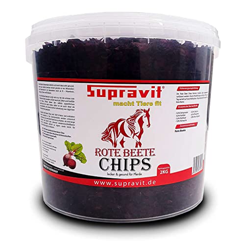 Supravit Rote Beete Chips - 2kg Eimer Pferdeleckerlis ohne Zucker - für alle Pferde – 100% Natur ohne Zusatzstoffe – als schmackhafte Pferdeleckerlis oder als Zusatzfutter von Supravit