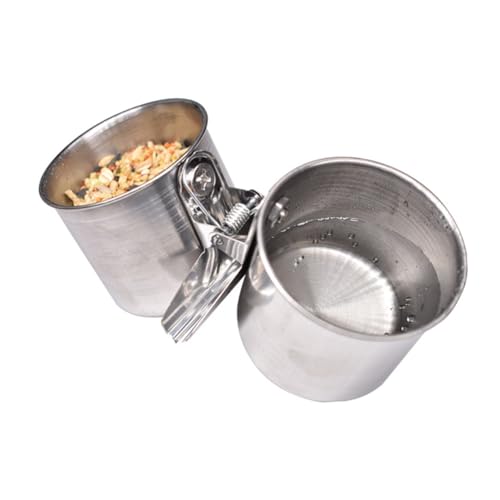 SUPVOX 2 Stück Edelstahl Futternapf mit Clip Befestigung Vogelkäfig Futter Wasserschale für Papageien und Kleine Vögel Leicht zu Reinigen Praktisches Futter Trinkgefäß von Supvox