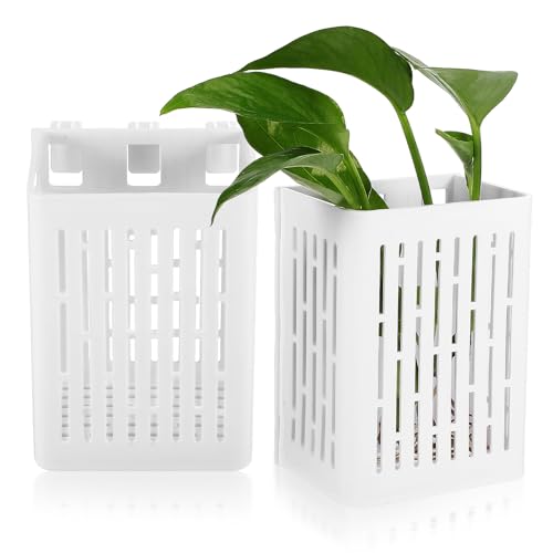 SUPVOX 2 x Wasserpflanzenbecher mit Haken: Hängender Aquarium-Pflanzenhalter – Kunststoff-Pflanztopf für Aquarium, Weiß von Supvox