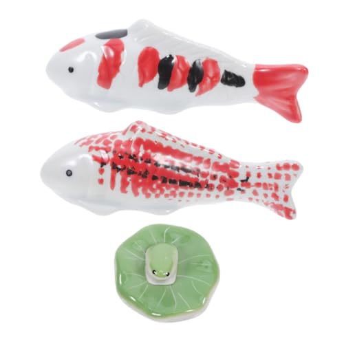 SUPVOX 3 Stück Keramik Fisch Tank Ornament Schwimmende Aquarium Deko mit Frosch und Koi Fisch Figuren Wetterfest für Garten Teich Landschaft von Supvox