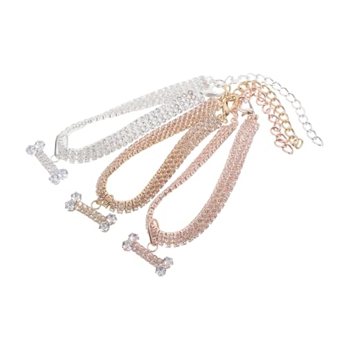 Supvox 3stücke Hundehalsband Katzenhalsband Strass Knochenförmig Ausgefallenes Design Für Kleine Haustiere Urlaubsparty Charms Verstellbare Kette Halskette Anhänger von Supvox