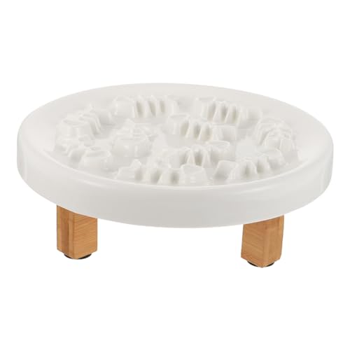 SUPVOX Erhöhte Keramik Slow Feeder Futternapf mit Holzständer für Kleine Hunde und Katzen rutschfeste Fressstation Schling Napf für Sicheres Langsames Fressen von Supvox