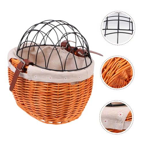 SUPVOX Fahrradkorb aus Hochwertigem Rattan mit Atmungsaktivem Innenfutter Stabiler Befestigung für Katzen und Hunde Vielseitiger Frontkorb für Transport und Einkauf Zufällige Farbe von Supvox
