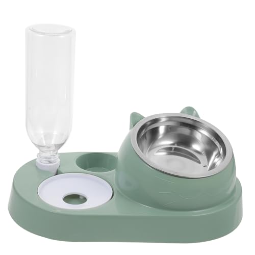 SUPVOX Großer Haustier Futter und Wassernapf mit Abnehmbarem Wasserspender rutschfest Automatischer Trinkfunktion Schüssel Geeignet für Hunde und Katzen Dunkles Grün von Supvox