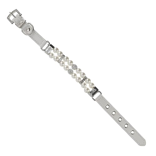 SUPVOX Hundehalsband Perlenkette PU Verstellbar mit Leine für Kleine Hunde und Katzen Handgefertigtes Weißes Perlenhalsband Geeignet für Geburtstags und Festtagsanlässe von Supvox