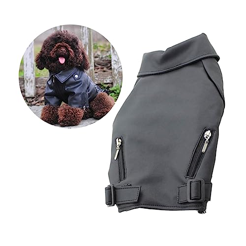 SUPVOX Hundejacke aus PU für Warmes Winddichtes Hundeoberteil mit Reißverschluss und D Ring Schwarz Haustierbekleidung für Herbst und Winter von Supvox