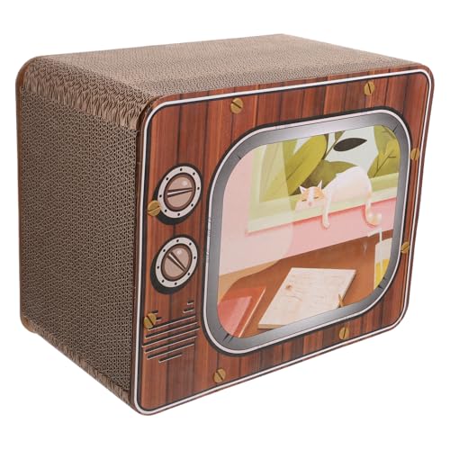 SUPVOX Katzenscratch Cube aus Wellpappe Recycelbares Katzenhaus für Drinnen Langlebig Geeignet für Katzen Aller Interaktives Design mit Fernsehmotiv Ganzjähriger von Supvox