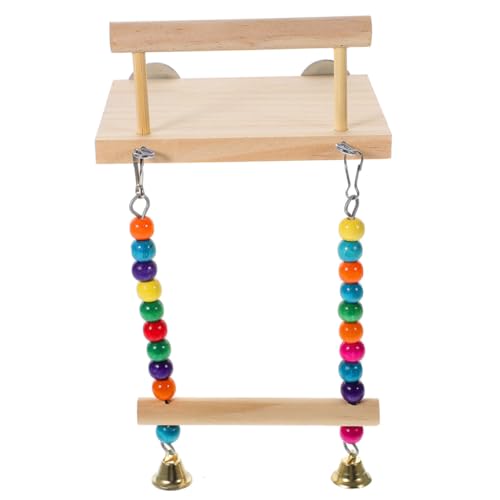 SUPVOX Naturholz Vogel Sitzstange mit Glocke Vogelkäfig Stand Plattform Kauspielzeug Papageien Spielplatzständer für Wellensittiche und Kleine Vögel Robust und Einfach zu Montieren von Supvox