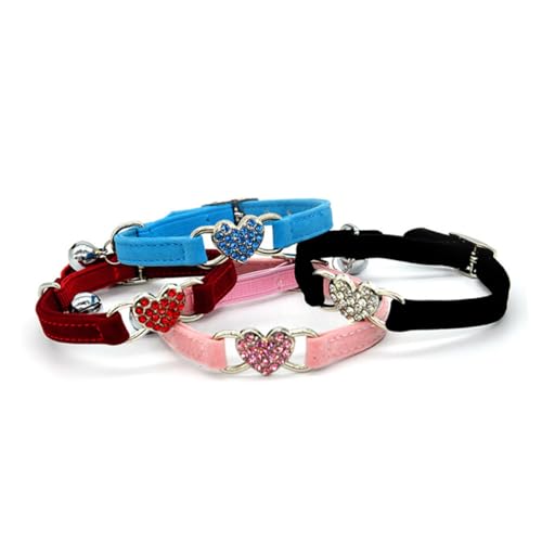 SUPVOX Verstellbares Katzenhalsband mit Herz und Strasssteinen Glocke Rosa für Katzen und Kätzchen Langlebiges Modisches Haustierzubehör Geeignet für Alltag Spaziergang Outdoor Zuhause von Supvox