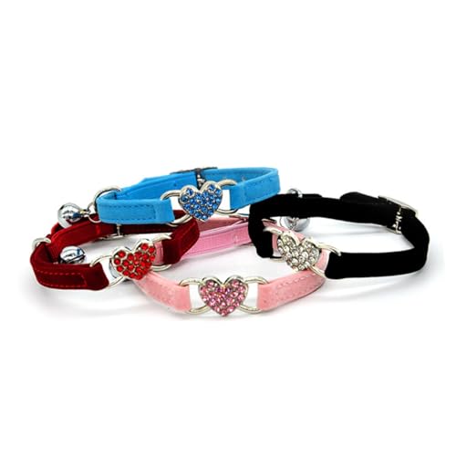 SUPVOX Verstellbares Katzenhalsband mit Herzanhänger und Strasssteinen mit Glöckchen Verstellbar für Kätzchen und Katzen Modisches Haustierzubehör für Alltag und Reisen Rosa von Supvox