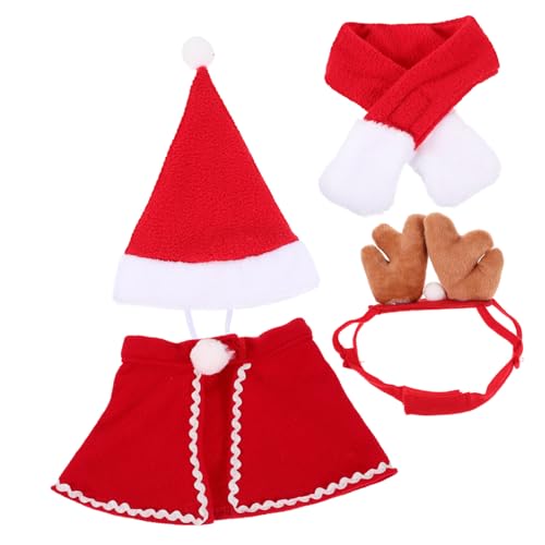 SUPVOX Weihnachtliches Haustier Outfit Set mit Festlichem Mantel Dekorativem Halstuch und Geweih Haarreif Passend für Hunde und Katzen in Rot für Weihnachtsfeiern und Festtagsfotos von Supvox