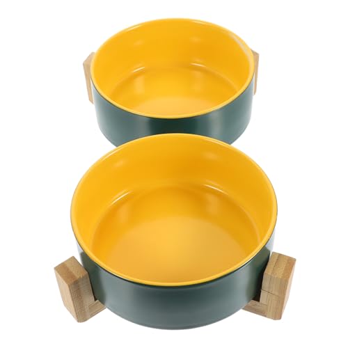 Supvox 2-in-1 Keramik Tiernahrung Wasser Schüssel Doppel Schüssel Design Holz Basis Katze Hund Pet Feeder Nicht- von Supvox