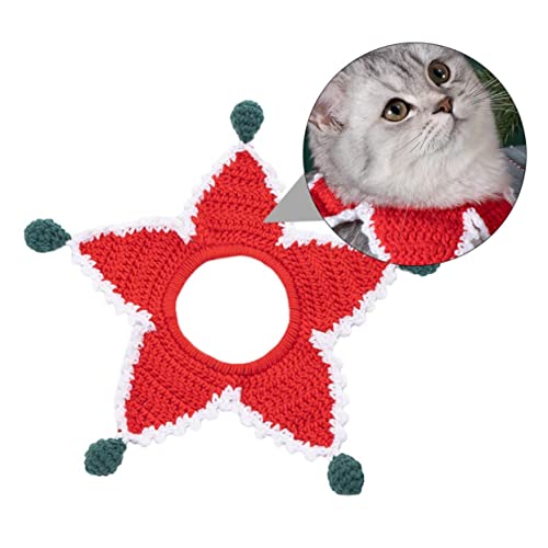 Supvox 1 Stück katzenhalsbänder Weihnachtskragen für Haustiere Erwachsene klein beruhigen gestrickt Plüsch gearbeitete Halskette Waschkragen Garn rot von Supvox
