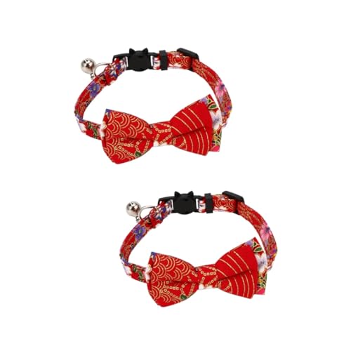 Supvox 2 STK Haustierhalsband Katzenhalsband Hundefliege Halsband Für Haustiere Chinesische Haustierkrawatte Kätzchenhalsbänder Halsring Für Haustiere Kragen Strasssteine Stoff Seil Rot von Supvox