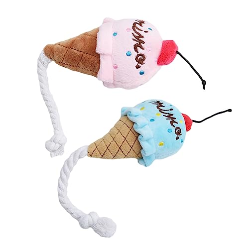 Supvox 2 Stück Teiliges Plüsch Hundespielzeug Eiscreme Design Quietschend Material Lustiges Beschäftigungsspielzeug für Welpen Fördert Kauen und Interaktion Blau von Supvox