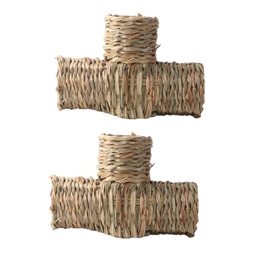 Supvox 2 Stück Hamster-grastunnel 3-Wege-schlaftunnel Nest Haustier-Hamster-versteck Tunnel Gewebtes Gras Übungsspielzeug Für Tiere von Supvox
