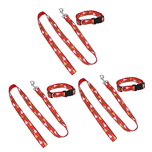 Supvox 3 Sätze Kragen Kordelzug Weihnachts-Haustier-Halskette Verstellbare Hundeleine Haustier-Foto-Requisite Haustierzubehör Weihnachtskatzenleine Geschenkset Elch Dekorationen Rot Nylon von Supvox