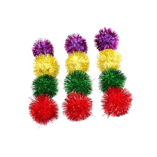 Supvox 30 Stück Teiliges Bunte Mini Glitzer Tinsel Bälle Kleine Pompons Interaktives Katzenspielzeug für Katzen Fördert Spiel und Bewegung Vielseitig Einsetzbar Gemischte Farben von Supvox